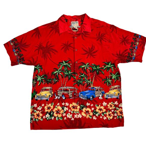 Big Dogs Other - Vintage Big Dogs Hawaiian Shirt Men's 2XL Red Aloha Novelty Dadcore Vacation